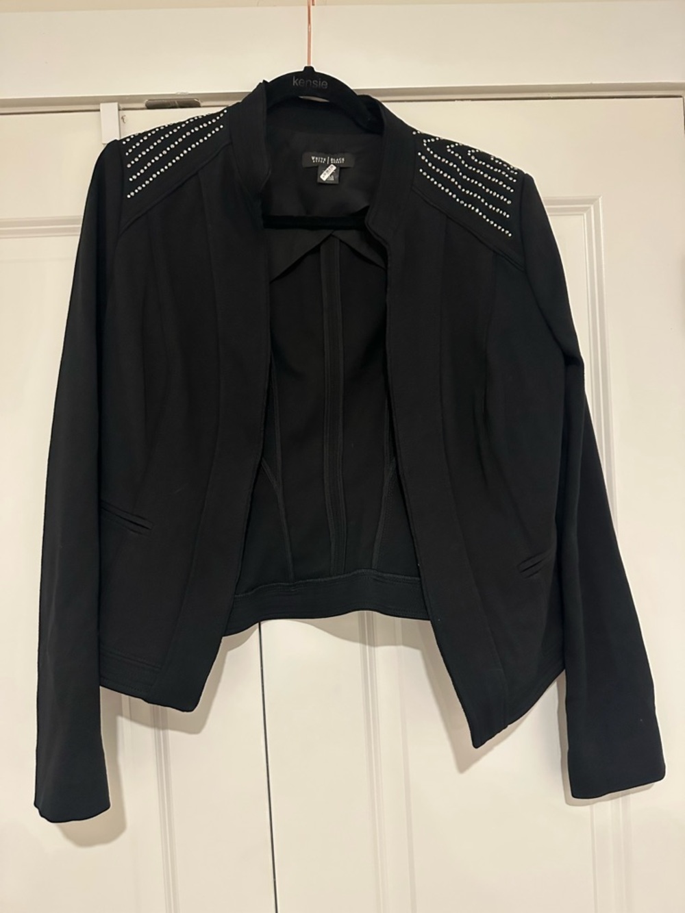 White House Black Market Black Open-Front Blazer with Stud Detailing